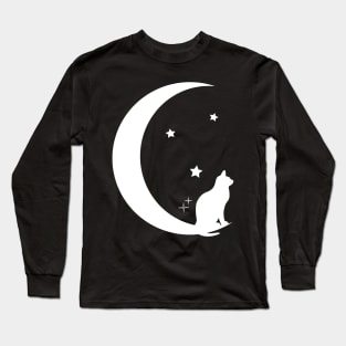 Cat, Stars, and Moon in Silhouette Long Sleeve T-Shirt